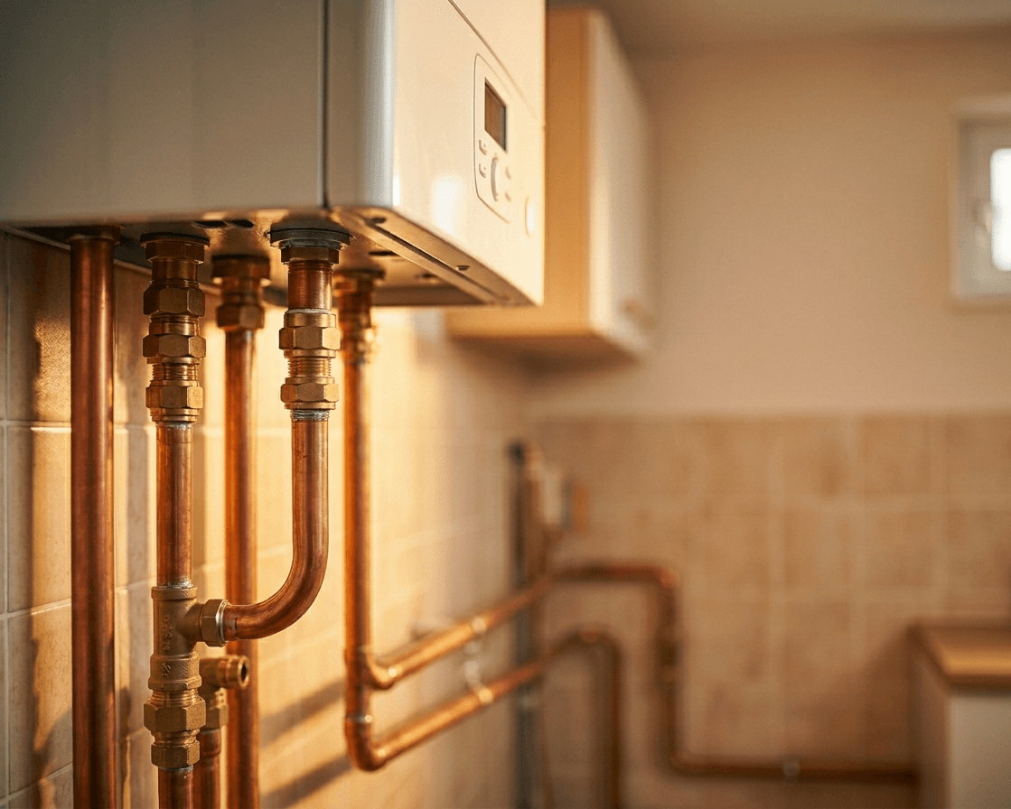 Technicien RGE déposant une ancienne chaudière gaz murale