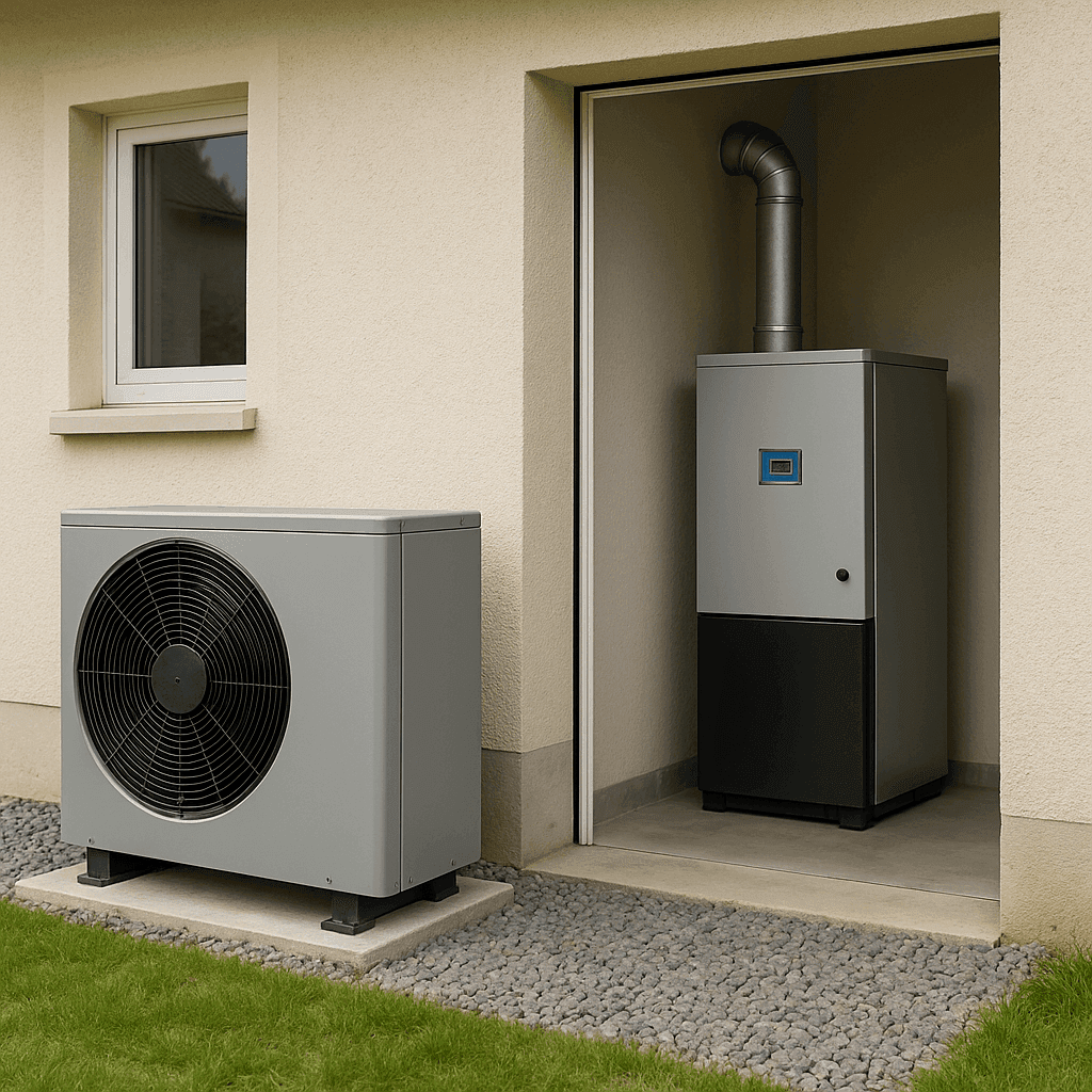 Pompe à chaleur hybride avec chaudière biofioul — solution de rénovation énergétique pour maisons sans gaz